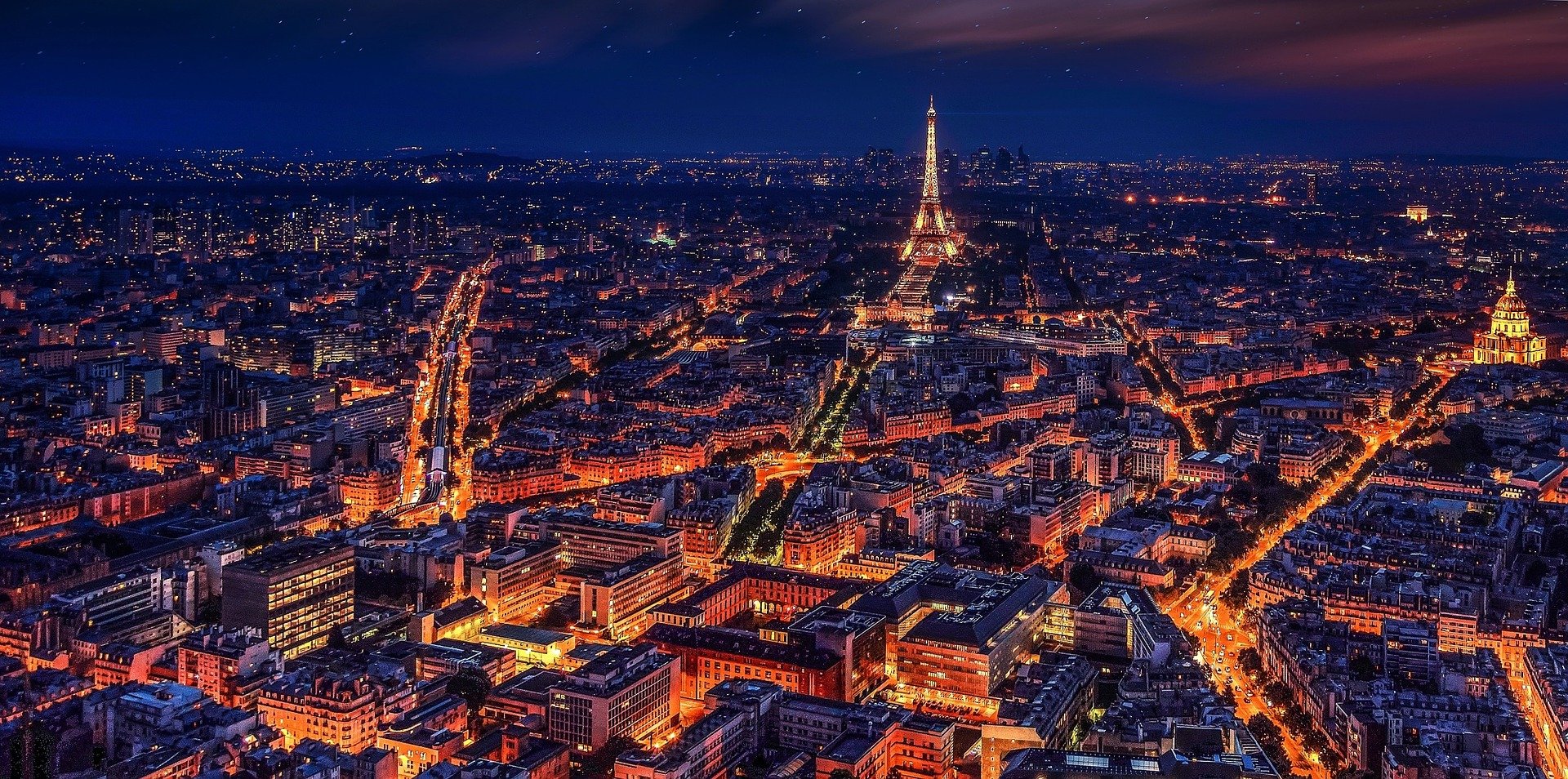 Night view of Paris and Eiffel Tower